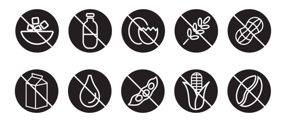 Free From Food Allergy Icons Set &ndash; Sugar Gluten Lactose Nut Free Symbols