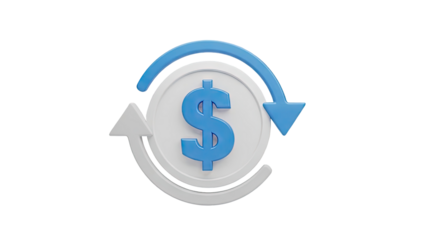 3D Dollar Sign with Circular Arrows: Financial Cycle and Exchange