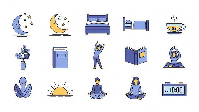 Sleep Routine and Relaxation Elements for a Restful Night's Sleep Illustration