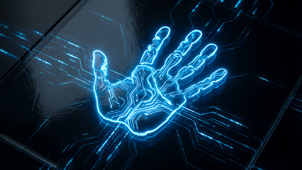 Hand Traced Glow in Blue Circuit Lines