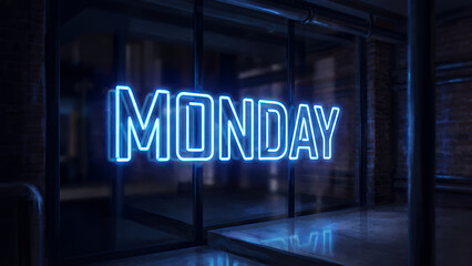Obraz premium Monday Neon Sign in Blue Glow