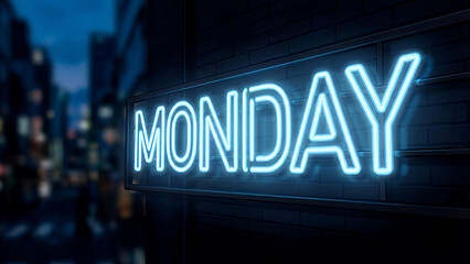 Obraz premium Monday Neon Sign on Brick Wall