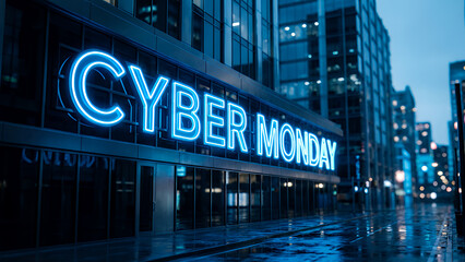 Cyber Monday Storefront Neon Sign Glowing Blue