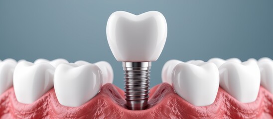 Dental implant with surrounding teeth and gums.