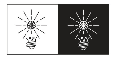 Naklejka premium Light bulb icon with human brain, Innovation, solution, inspiration, education concept. Idea generation, brainstorming, intelligent thinking, vector illustration.