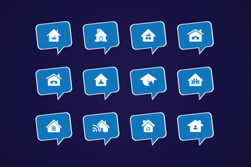 Blue Home Chat Bubble Icon Set