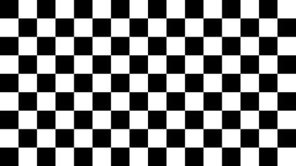 黒背景に白い四角いタイルが並ぶチェック柄のパターン背景イラスト。モノクロのシンプルな壁紙素材