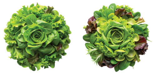 Green Salad Leaf Spiral: A clean PNG image of mixed green salad leaves arranged in a spiral shape, fresh texture.