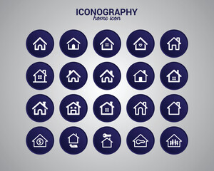 Blue Circular Home Iconography Set