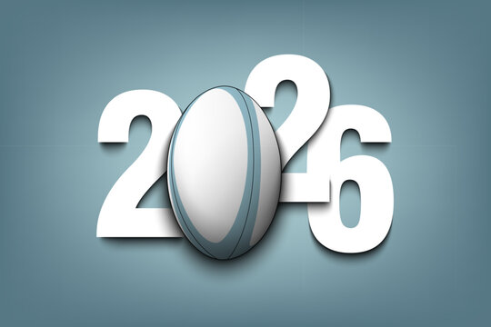 New Year numbers 2026 and rugby ball on an isolated background. Creative design pattern for greeting card, banner, poster, flyer, party invitation, calendar. Vector illustration