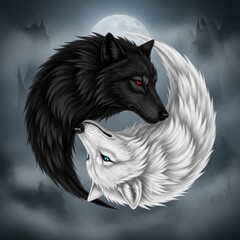 Yin and Yang Wolves Symbolic Harmony and Balance Between Opposing Forces Creation of Art