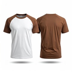 Raglan tee, white front, brown sleeves, front and back view