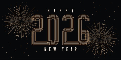 Happy new year 2026. Typography Happy New Year 2026. Happy new year 2026 celebration greeting card for banner, website. Shiny gold color realistic effect celebration banner design. New year 2026