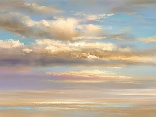 Fototapeta premium Dreamy sunset sky over calm sea in pastel tones｜穏やかな海と夕焼け空の幻想的なパステル調風景