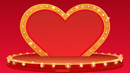 Elegant Empty Stage with Golden Lines and Heart Shaped Frame for Valentine Day Celebration or Romantic Event