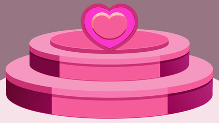 Multi Layered Pink Podium with Heart Ribbons for Romantic Valentine Product Presentation and Display