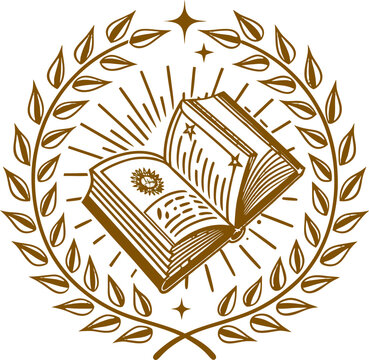An elegant vintage gold book club logo and reading badge design