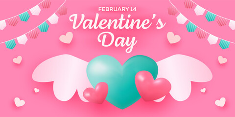 valentine's day horizontal banner illustration in gradient style