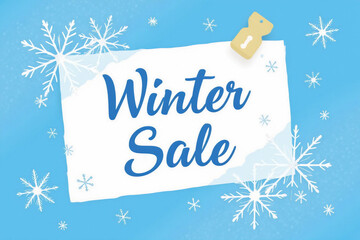 Winter Sale text on paper card on blue background