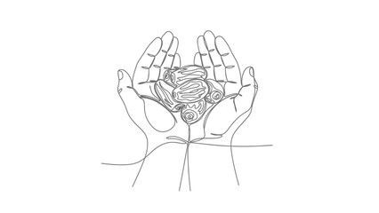 Continuous Line Drawing of Hands Holding Dates - Healthy Food Concept