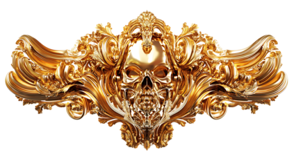 Golden skull baroque ornament on white background isolated on a transparent background