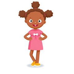 African american cartoon girl standing smiling childhood