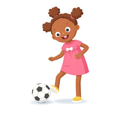 Happy little girl playing soccer with a ball