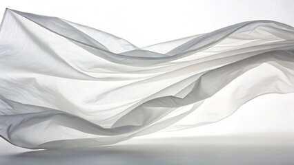 Graceful White Fabric Undulating in Motion, Capturing Ethereal Light and Smooth, Delicate Textures, Evoking a Sense of Serenity and Fluidity in an Abstract Composition