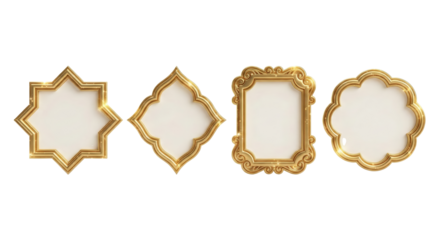 Elegant set of ornate golden vintage picture frames displayed on isolated transparent background