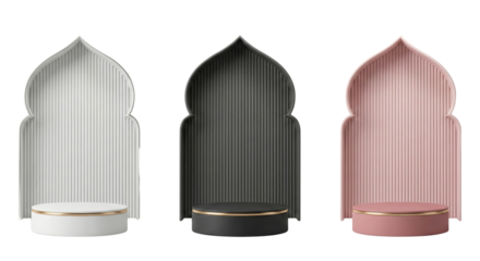 elegant modern decorative arches with luxurious padding on minimalist pedestal isolated