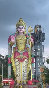 Lord Muruga statue at Hindu temple exterior
