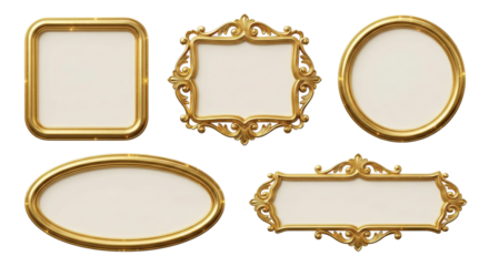 Elegant collection of ornate vintage picture frames with intricate gold detailing on a sleek black