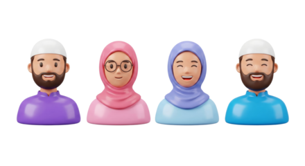 Diverse Cartoon Avatar Set Featuring Men and Women with Different Attire Isolated on Transparent