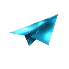 3D paper plane blue glossy isolated on transparent PNG.