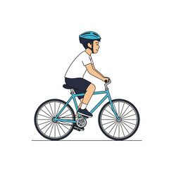 Obraz premium A young boy riding a blue bicycle in a simple cartoon illustration