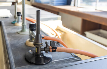Image of a gas burner installed in the science lab.