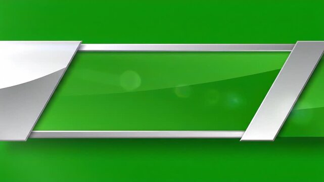 Abstract green glossy banner panel with silver metallic geometric frame background vector