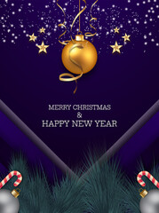 purple happy new year card design templates typhography text with branches