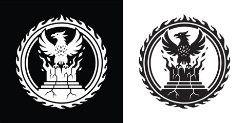 Obraz premium Phoenix Rebirth from Fire Altar Circular Emblem