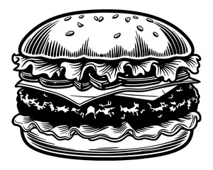 luxury realistic flat cheeseburger illustration, soft glossy bun, layered beef patty, melted cheese and fresh lettuce, clean flat shadows with realistic depth, premium fast food artwork