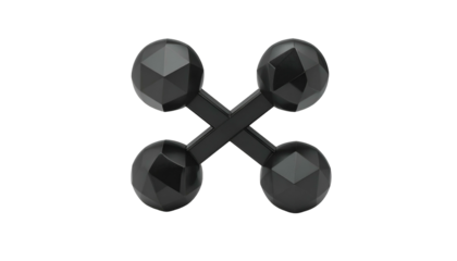 A stylized black dumbbell pair in a cross arrangement, isolated on a black background