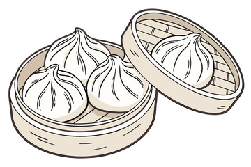 realistic luxury flat illustration of Chinese dumplings, soft dough folds with gentle highlights, minimal shading yet realistic form, refined neutral color palette, premium Asian food illustration