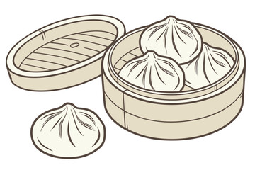 realistic luxury flat illustration of Chinese dumplings, soft dough folds with gentle highlights, minimal shading yet realistic form, refined neutral color palette, premium Asian food illustration