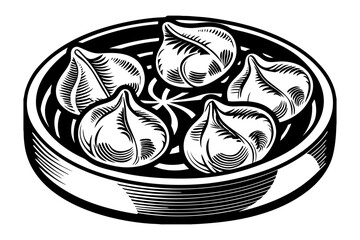 realistic luxury flat illustration of Chinese dumplings, soft dough folds with gentle highlights, minimal shading yet realistic form, refined neutral color palette, premium Asian food illustration