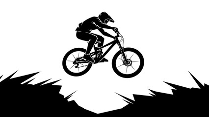 A silhouette of a mountain biker performing a jump in the air © Vector Hub24