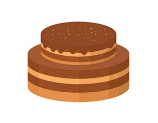 Two-tiered chocolate cake illustration, with brown icing and sprinkle decorations. Isolated on white