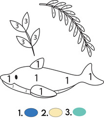 Obraz premium Coloring Book Fish and Leaves Illustration.