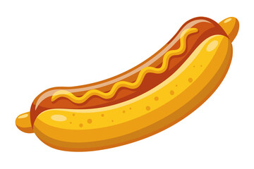 realistic luxury flat illustration of German sausage with mustard, smooth casing texture, rich warm color palette, clean flat shading with realistic volume, premium European food illustration