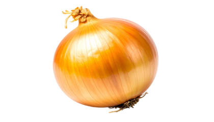 A close-up of a whole onion with a golden-brown skin isolated against a black background
