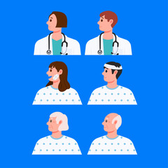 Doctor and diverse patients side profile set